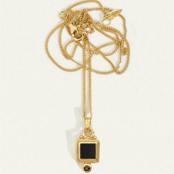 New Temple of the Sun Adara necklace 18k gold onyx smoky quartz